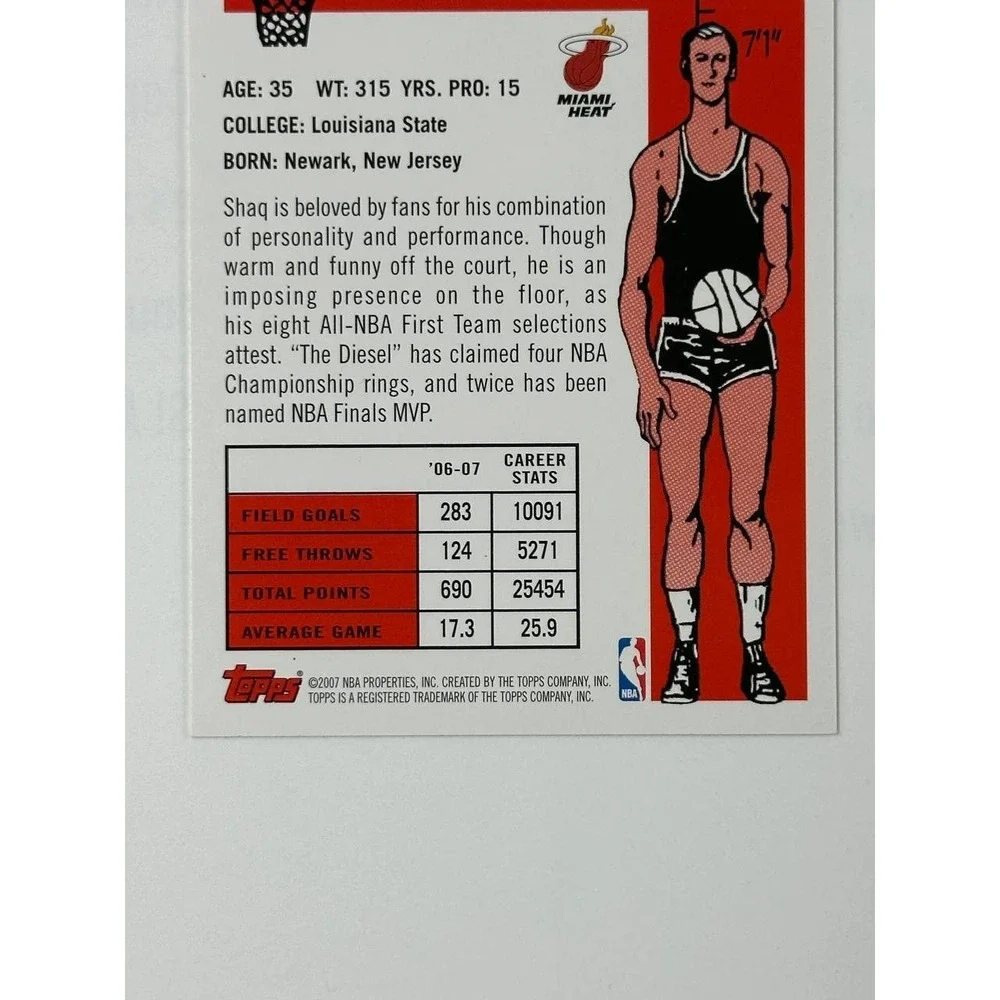 Shaquille O'Neal Hand Signed 2007-08 Topps 50th Anniversary #32 Miami Heat